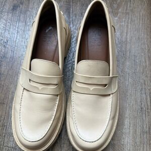 Franco Sarto Women's Reza Penny Loafers Lug Sole in Beige Leather